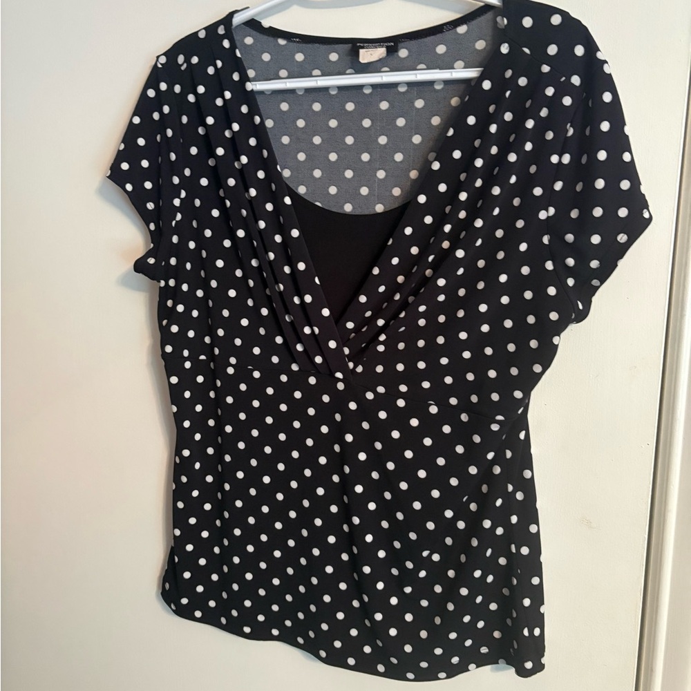 Perseption Black Polka Dot Surplice Blouse